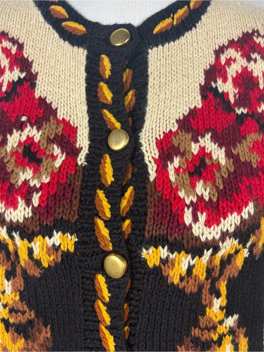 Vtg Eagle’s Eye Hand Knit Floral Cardigan Grandma Core Cottage Western Folk Sz M